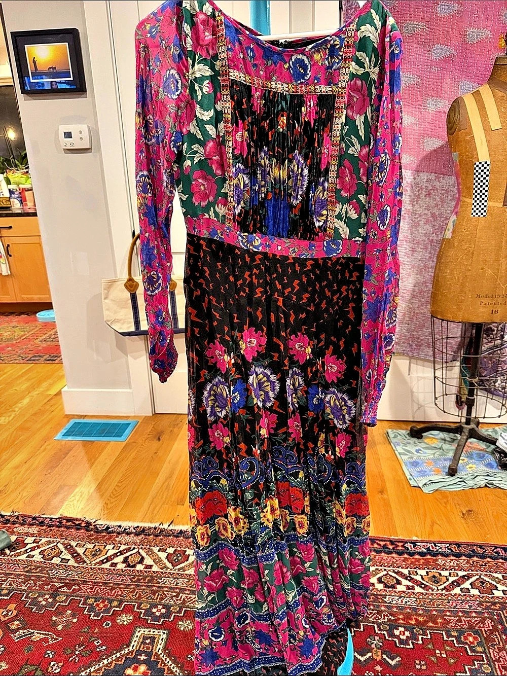 Moulinette Soeurs Floral Maxi Dress Pink & Black Size 8 Like New